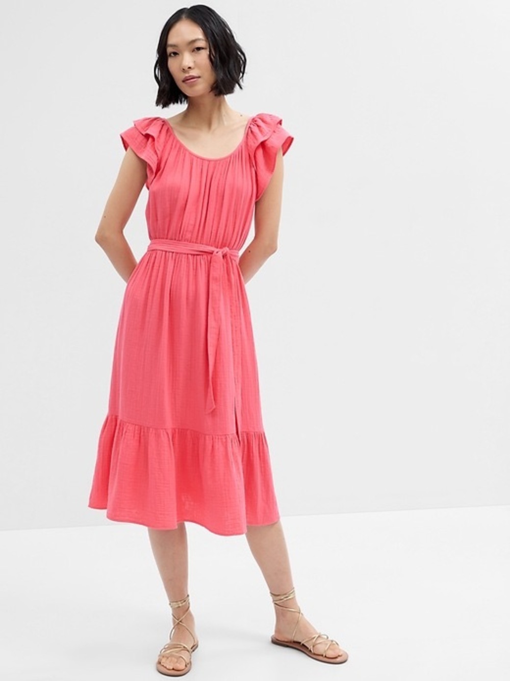 NWT Gap Gauze Flutter Sleeve Midi Dress - Size XS - Sugar Coral Pink